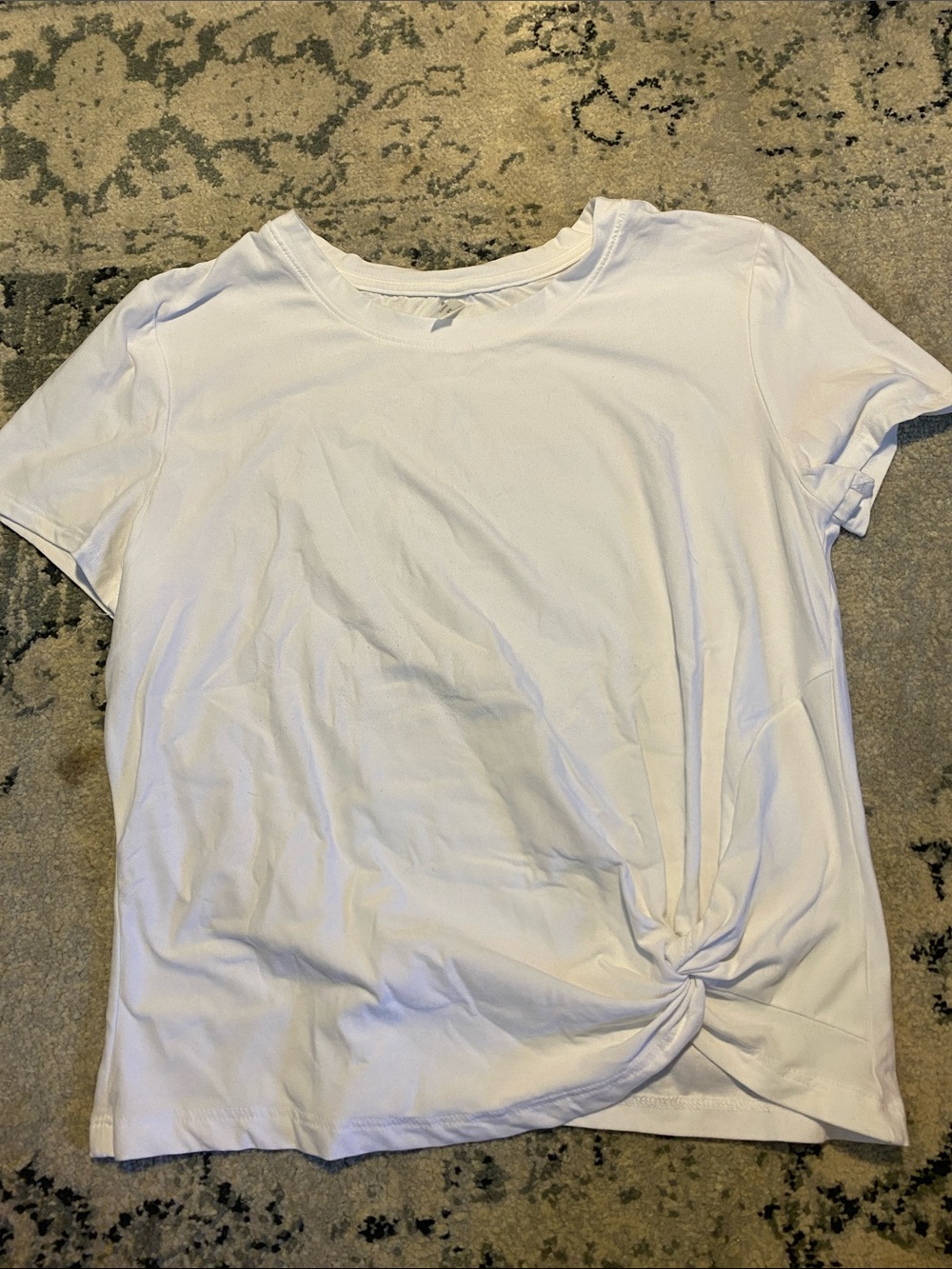 M Beyond Yoga White Knot-Front Short Sleeve Top